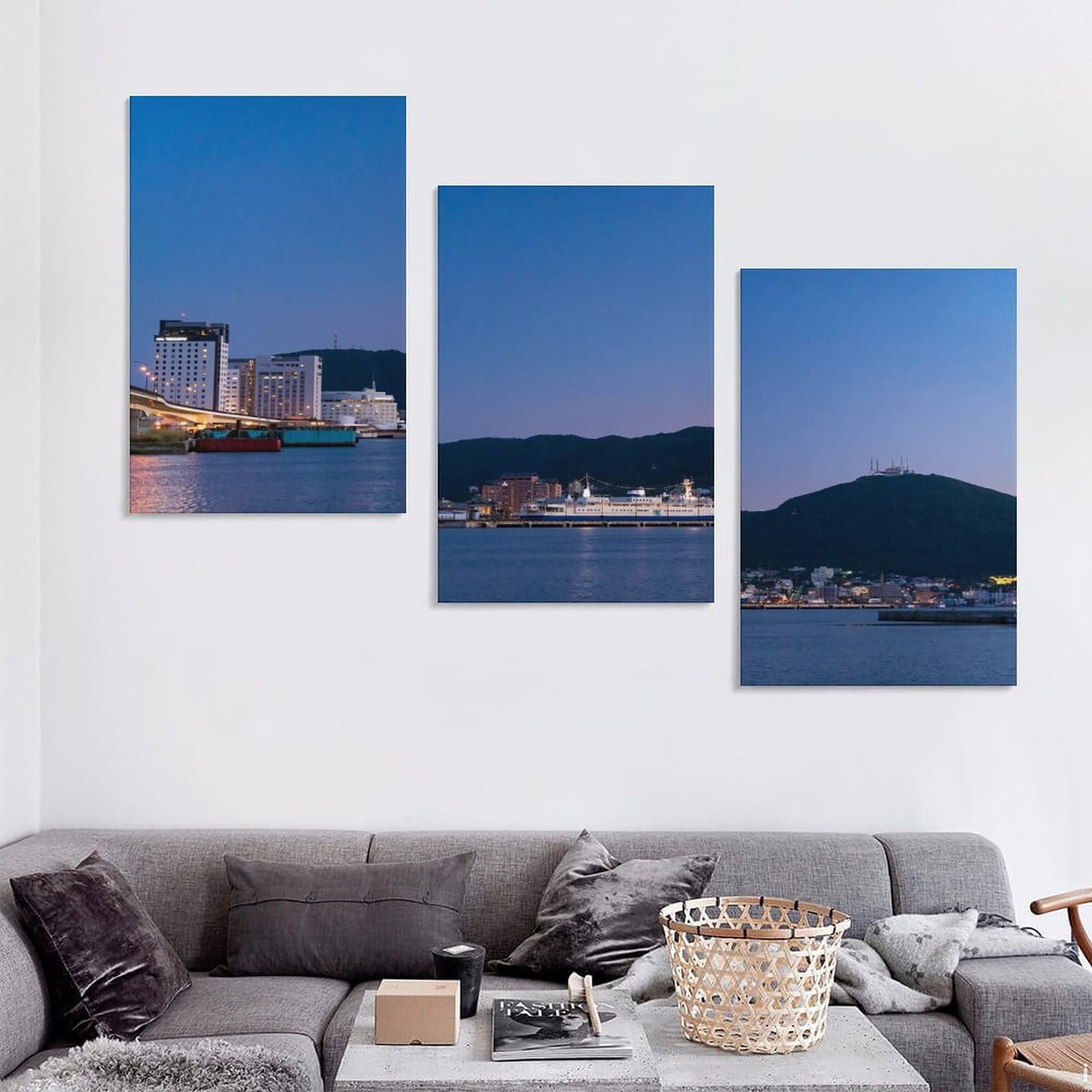 Amazon.co.jp: 3枚 北海道 函館市夜景になる前の街並み 絵画